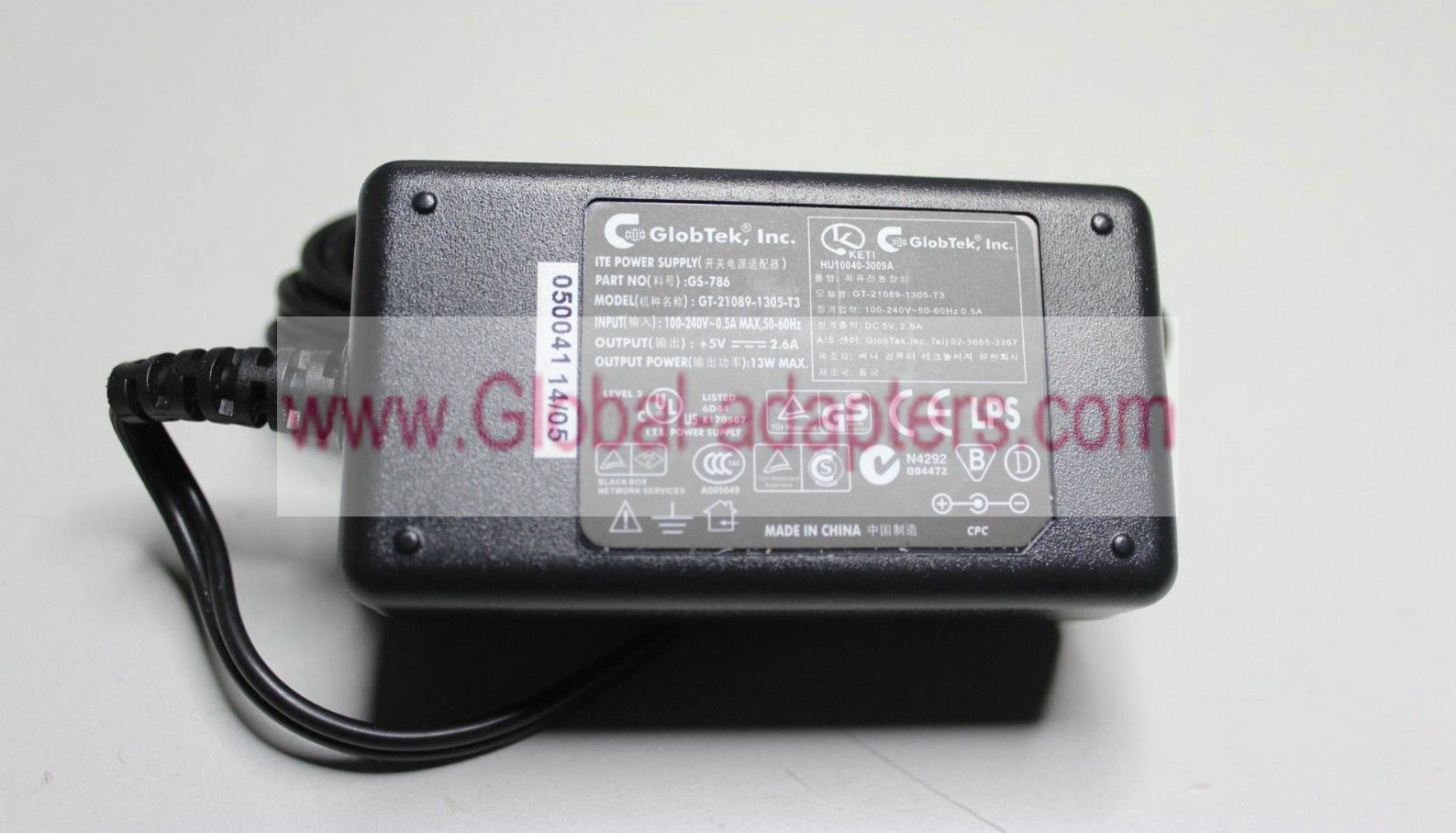 New GLOBTEK GT-21089-1305-T3 AC ADAPTER 5V DC 2.6A GS786 POWER SUPPLY - Click Image to Close